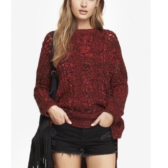 Express Red/Black Marled Chunky Knit Sweater Sz Xs - Picture 2 of 7